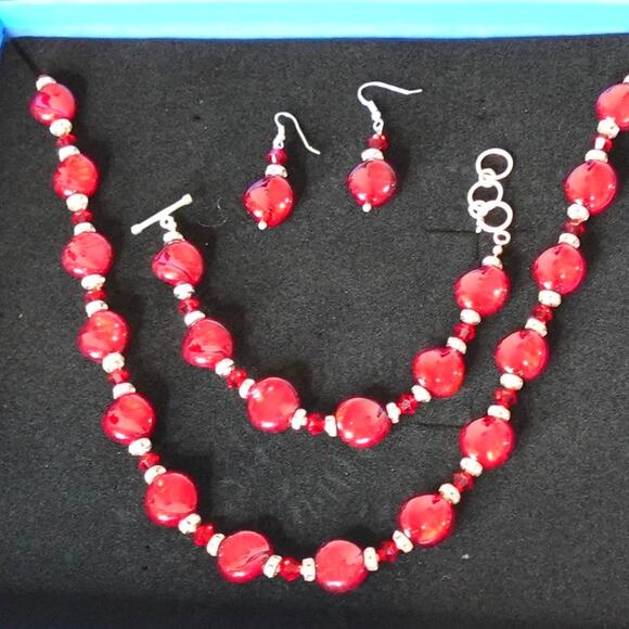 Stunning Ruby Red Necklace Set / Murano Glass/Sterling Silver/ Swarovski Set - Picture 9 of 10